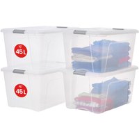 Iris Ohyama - 4er-Set Kunststoff-Aufbewahrungsboxen mit Deckel, Große stapelbare Aufbewahrungsboxen, 45L, BPA-frei, Waschküche, Büro, Transparent / von IRIS OHYAMA