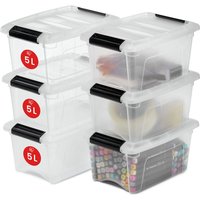 Iris Ohyama - Kunststoff-Aufbewahrungsbox, 5-Liter-Büro-Aufbewahrungsbox, 6er-Set, DDNTB-5, transparent, stapelbar, Verschlussclips – B28 x T19,5 x von IRIS OHYAMA