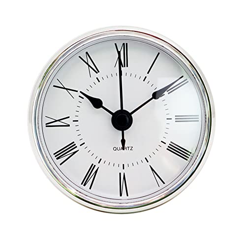 ISAKEN 2.8 Zoll/ 70 mm Uhrwerk, Runde Uhr aus Quarzuhr mit Römischen Ziffern, Einsteckuhrwerk Quarzwerk mit Silber Trim für 70 mm Durchmesser Wanduhr Uhr Klein DIY Uhrwerk Zubehör von ISAKEN