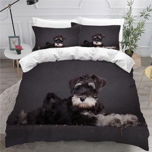 ISHELA Bettwäsche-Sets Mini-Schnauzer Bettwäsche 135x200 3 Teilig Atmungsaktive Mikrofaser 3D Druk Süßes Haustier Bettbezüge Mit Reißverschluss Und 2 Kissenbezüge 80x80cm Für Kinder Teenager von ISHELA