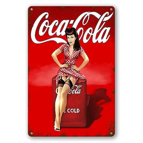 Coca Cola Pinup Girl Metall-Blechschilder, Vintage-Wanddekoration, Retro-Kunst, Blechschild, lustige Dekoration für Zuhause, Bauernhof, schicke Geschenke für Bar, Kneipe, Café, Wohnzimmer, Garage, von ISKADO