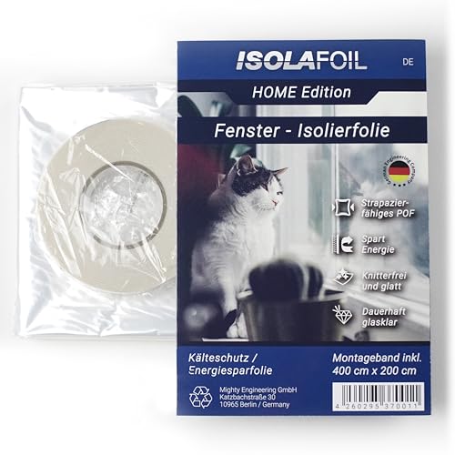 Fenster-Isolierfolie - ISOLAFOIL Home Edition - 2m x 4m - POF - Thermo Cover - wärmedämmend - glasklar - Energiesparfolie - kein Beschlagen - Kälteschutzfolie von ISOLAFOIL