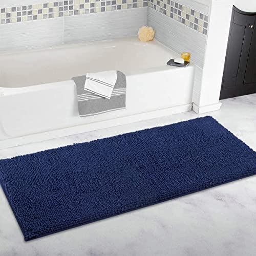 ITSOFT Badvorleger aus Chenille, rutschfest, weich, Mikrofaser, Badematte, wasserabsorbierend, maschinenwaschbar, 53 x 120 cm, Marineblau von ITSOFT