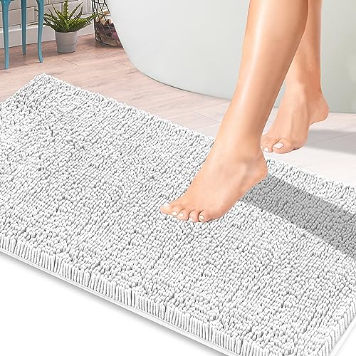 ITSOFT Badvorleger aus Chenille, rutschfest, weich, Mikrofaser, Badteppich mit Wasserabsorbierend, maschinenwaschbar, 43 x 61 cm, Weiß von ITSOFT