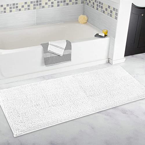 ITSOFT Badvorleger aus Chenille, rutschfest, weich, Mikrofaser, Badteppich mit Wasserabsorbierend, maschinenwaschbar, 53 x 120 cm, Weiß von ITSOFT