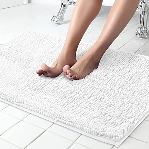 ITSOFT Badvorleger aus Chenille, rutschfest, weich, Mikrofaser, Badteppich mit Wasseraufnahme, maschinenwaschbar, 50 x 60 cm, Weiß von ITSOFT