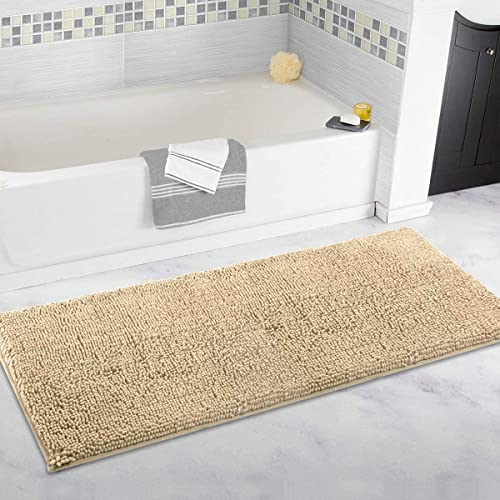 ITSOFT Badvorleger aus Chenille, rutschfest, weich, Mikrofaser, Badvorleger mit Wasseraufnahme, maschinenwaschbar, 53 x 120 cm, Beige von ITSOFT