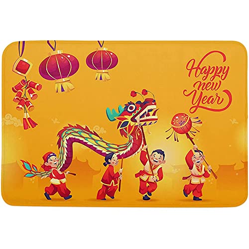 Fußmatte 40 x 60 cm chinesischer Stil Happy New Year Dragon Dance Malerei Eingang Fußmatte Gummi Willkommen Matten Kreative Indoor Fußmatte für Flur, Büro, Terrasse von IUBBKI