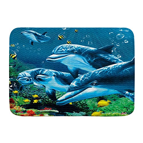Indoor Outdoor Matte Niedlicher Delfin Tiefer Ozean Tier Bedruckt 40 x 60 cm Fußmatte Rutschfest Lustige Badezimmermatten Für Haustür Küche von IUBBKI
