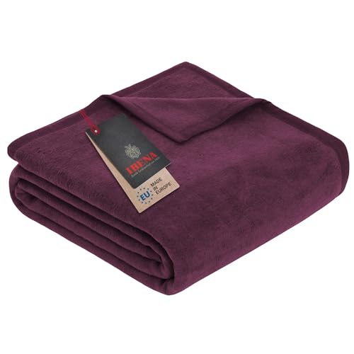Ibena Porto XXL Decke 180x220 cm – Baumwollmischung weich, warm & waschbar, Tagesdecke lila einfarbig von Ibena