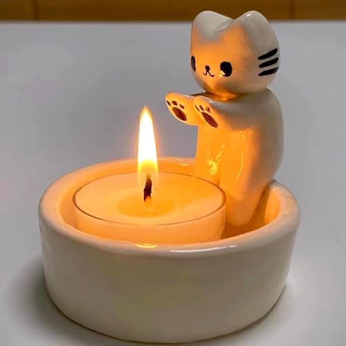 Cartoon Kätzchen Kerzenhalter | Kerzenhalter mit wärmenden Katzenpfoten | Wärmende Pfoten Katze Gips Kerzenständer Dekor | Niedlicher Katzen Kerzenhalter Geschenke für Katzenliebhaber von Ibuloule