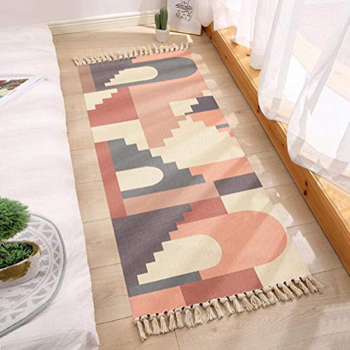 Icole Cotton Area Rug Vintage, handgewebte Quasten Wurf Teppiche Teppich T¨¹rmatte, Indoor White Area Teppiche f¨¹r Wohnzimmer, Badezimmer, Schlafzimmer von Icole