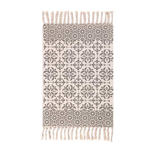 Icole Cotton Area Rug Vintage, handgewebte Quasten Wurf Teppiche Teppich T¨¹rmatte, Indoor White Area Teppiche f¨¹r Wohnzimmer, Badezimmer, Schlafzimmer von Icole