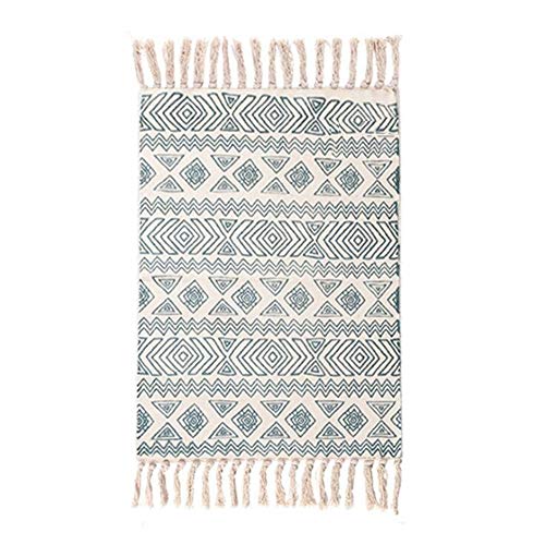 Icole Cotton Area Rug Vintage, handgewebte Quasten Wurf Teppiche Teppich T¨¹rmatte, Indoor White Area Teppiche f¨¹r Wohnzimmer, Badezimmer, Schlafzimmer von Icole