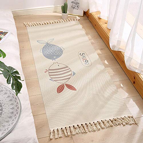 Icole Cotton Area Rug Vintage, handgewebte Quasten Wurf Teppiche Teppich T¨¹rmatte, Indoor White Area Teppiche f¨¹r Wohnzimmer, Badezimmer, Schlafzimmer von Icole