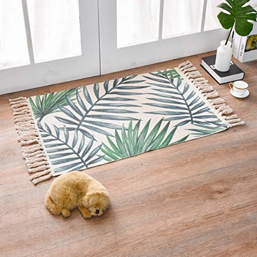 Icole Retro Baumwollteppich, handgewebter maschinenwaschbarer Teppich Eingangsbereich D¨¹nnbodenmatte Teppich mit Quaste f¨¹r Wohnzimmer Schlafzimmer 90x60cm von Icole