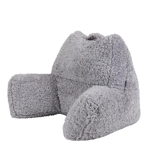 Icon Rückenlehne Lesekissen „Teddybär“, Grau, Lesekissen Flauschig mit Sitzsack Füllung, Lesekissen für Bett, Rückenstütze mit Tragegriff von Icon