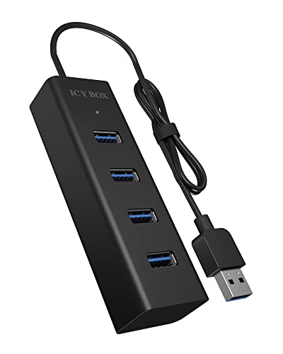 Icy Box IB-HUB1409-U3 4-fach USB-Hub (Type-A Verbindung) mit 4x USB 3.0 (Type-A) Anschlüssen, integriertes Kabel (40 cm), Aluminium, Schwarz von ICY BOX