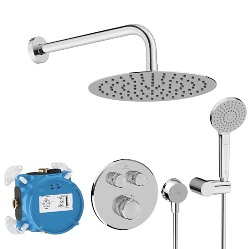 Ideal Standard A7771AA Ceratherm Navigo Armaturen-Paket, inkl. Brausethermostat, EASY-Box Unterputzkörper, 3-Funktionhandbrause Ø 11 cm, Brausehalter, Kopfbrause Ø 25 cm, Chrom von Ideal Standard