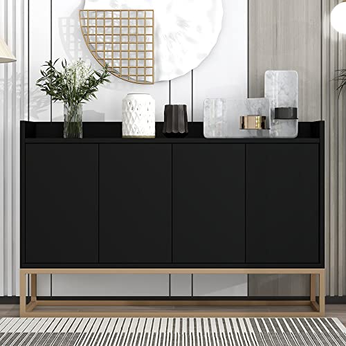 Idemon Modernes Sideboard im minimalistischen Stil 4-türiger griffloser Buffetschrank für Esszimmer, Wohnzimmer, Küche 120 × 30 × 80 cm (Black) von Idemon
