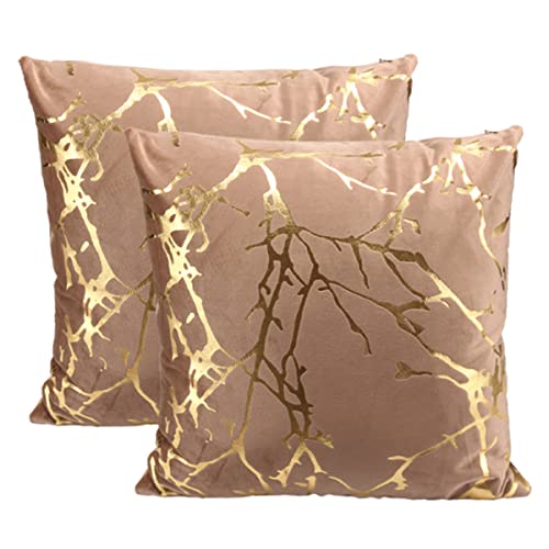 Idocolors 2er Set Samt Kissenbezug für Sofa 45x45 cm Dekorative Kissenhülle mit Goldenes Muster, Dekokissenbezuge für Schlafzimmer Wohnzimmer Zierkissenbezüge Khaki von Idocolors