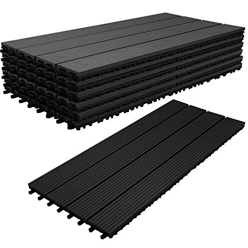 Ikodm WPC Terrassenfliese 30x60 cm, Klickfliese, Balkonfliese, anthrazit, wasserfest, korrosionsbeständig, einfach zu verlegen (6 er Pack -1m²) von Ikodm