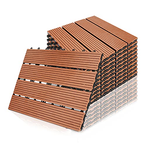 Ikodm WPC Terrassenfliese Holzoptik 30x30cm, Klickfliese, Balkonfliese, braun, wasserfest, korrosionsbeständig, leicht zu verlegen (11 er Pack -1m²) von Ikodm