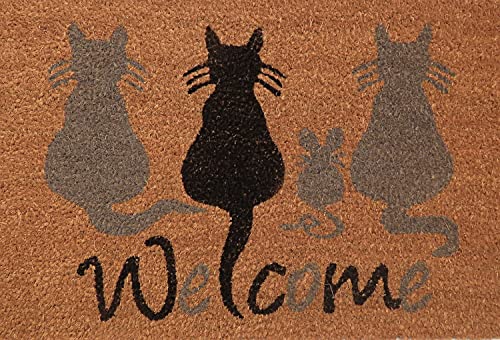 oKu-Tex Fußmatte | Fußabtreter | Türmatte | Eingangsmatte | Raja| Welcome Katzen | Aufdruck | Kokosmatte Kokos | für außen | rutschfest | 40x60 cm von oKu-Tex
