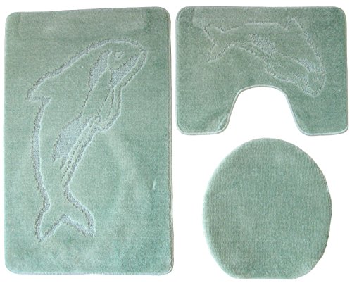Ilkadim Delfin Badgarnitur 3 TLG. Set 55x85 cm Pistazie grün WC Vorleger mit Ausschnitt für Stand-WC von Ilkadim