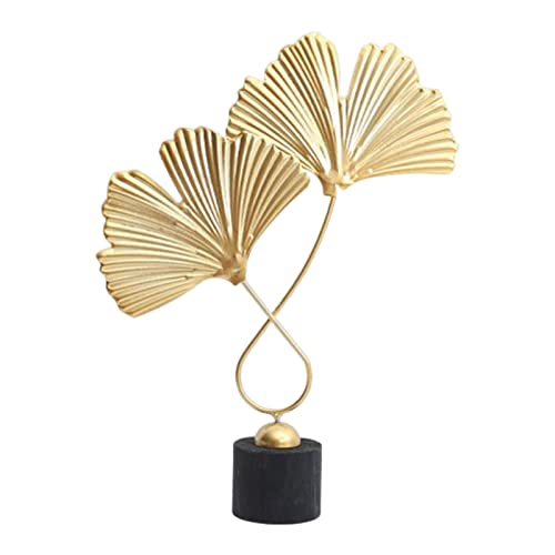 Imtrub Ginkgo-Blatt-Dekor | Mit Holzsockel Goldskulpturen Wohnkultur - Moderne Ginkgo-Blatt-Statuen, Metall-Gold-Skulpturen, Desktop-Ornamente für Zuhause von Imtrub