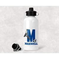 Personalisierte Fußball-Sport-Aluminium-Wasserflasche, Fußball-Geschenk, Personalisierter Name, Kinder, Schulgetränkeflasche, Trinkflasche von IndigoPig