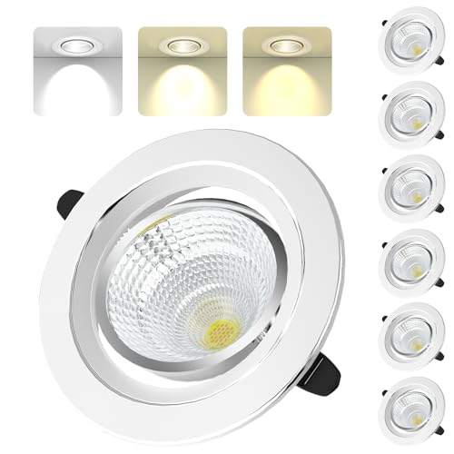 LED Einbaustrahler 230V Dimmbar, 6W Einbaustrahler LED Warmweiß 3000K Naturweiß 4500K Kaltweiß 6500K Deckenspots IP44 LED Spots Lochmass75-85mm Schwenkbar Einbauspots für Küche Badezimmer, 6er Set von Indmird