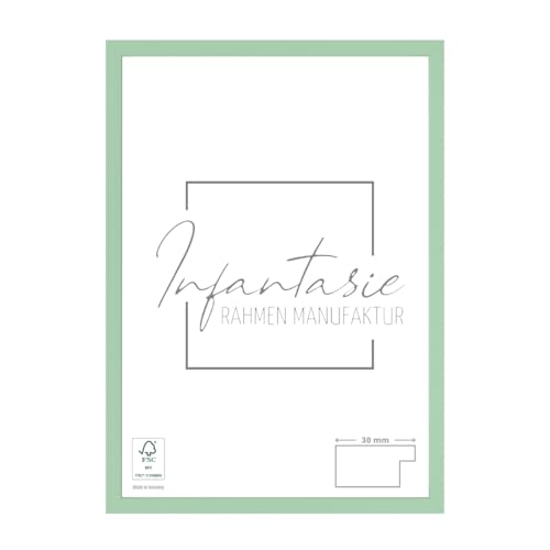 Infantasie 'N°2' Bilderrahmen 100x140 handgefertigt nach Maß | Salbei Pastell | MDF Holz-Design Collage Rahmen inkl. Kunstglas und Metall Aufhänger (Querformat & Hochformat) von Infantasie