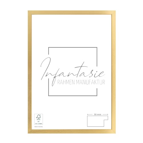 Infantasie 'N°2' Bilderrahmen 12x17 handgefertigt nach Maß | Gold | MDF Holz-Design Collage Rahmen inkl. Kunstglas und Metall Aufhänger (Querformat & Hochformat) von Infantasie