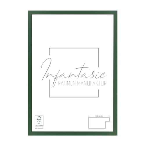 Infantasie 'N°2' Bilderrahmen 33x50 handgefertigt nach Maß | Dunkelgrün | MDF Holz-Design Collage Rahmen inkl. Kunstglas und Metall Aufhänger (Querformat & Hochformat) von Infantasie