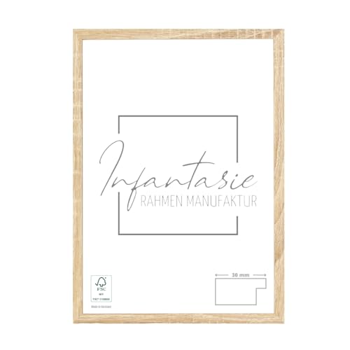 Infantasie 'N°2' Bilderrahmen 80x110 handgefertigt nach Maß | Eiche Sonoma | MDF Holz-Design Collage Rahmen inkl. Kunstglas und Metall Aufhänger (Querformat & Hochformat) von Infantasie