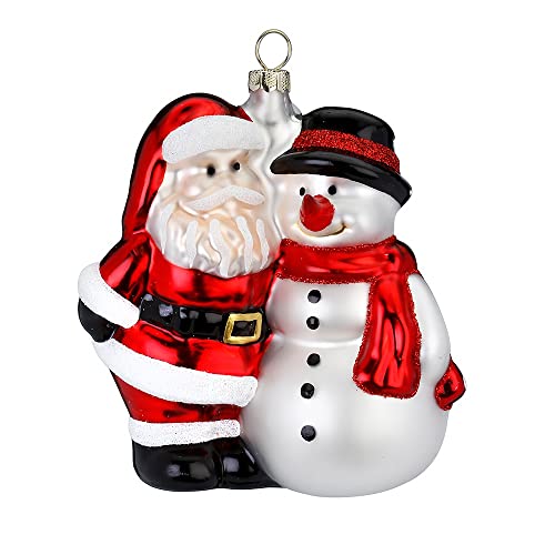 Christbaumschmuck Glas 11cm Weihnachtsmann mit Schneemann Weihnachtskugeln Santa Claus rot weiß von Inge-glas