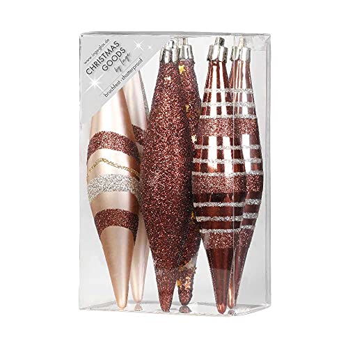 Inge-glas Weihnachtsschmuck Eiszapfen Oliven 6 STK. Kunstoff 15cm Christbaumschmuck Deko Weihnachten Christbaumkugeln Weihnachtsbaum (Silent Brown Mix (braun)) von Inge-glas