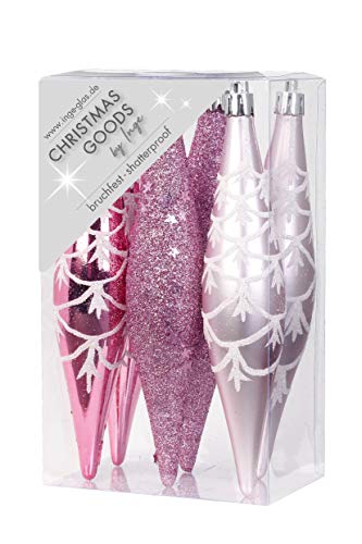 Inge-glas Weihnachtsschmuck Eiszapfen Oliven 6 STK. Kunstoff 15cm Christbaumschmuck Deko Weihnachten Christbaumkugeln Weihnachtsbaum rosa Glanz/matt von Inge-glas