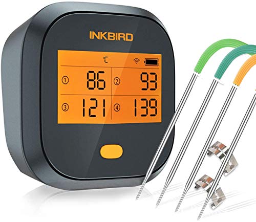 Inkbird IBBQ-4T Thermometer, zum Kochen, WLAN, Thermometer, für Ofen, Grill, mit 4 Temperaturfühlern, Küche, Außen, Innen, wasserdicht, magnetisch, wiederaufladbar, für Grill, Fleisch, Huhn von Inkbird