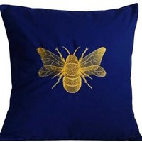 Gold Metallic Biene Stickerei Kissenbezug Mit Bienen Motiv Navy Geschenkidee von Inknstitchkraft