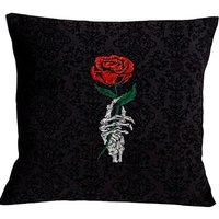 Skelett & Rose, Bestickt, Kissenbezug, 14"x14", Letztes Bild Geschenkidee von Inknstitchkraft