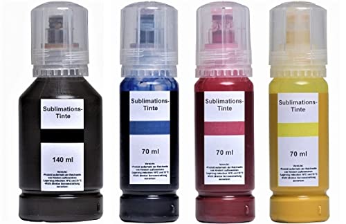 350 ml SUBLIMATIONSTINTE schwarz cyan magenta gelb kompatibel mit allen Epson Ecotank Druckern mit Adapter-Flaschen von Inkpro