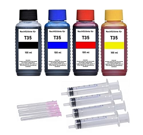 Inkpro Tintenpatronen Nachfüllset - 4 x 100 ml Premium Nachfüll-Tinte für T3581, T3582, T3583, T3584, T3591, T3592, T3593, T3594, T35 XL Black, Cyan, Magenta, Yellow - NSIE354 von Inkpro