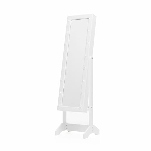 InnovaGoods - Stand-Schmuckspiegel mit LED, 16 Leuchten für Helligkeit, Elegantes Holzdesign, Multifunktionaler Schmuckkasten, 4 Neigungswinkel, Weiß, Kunststoff von InnovaGoods