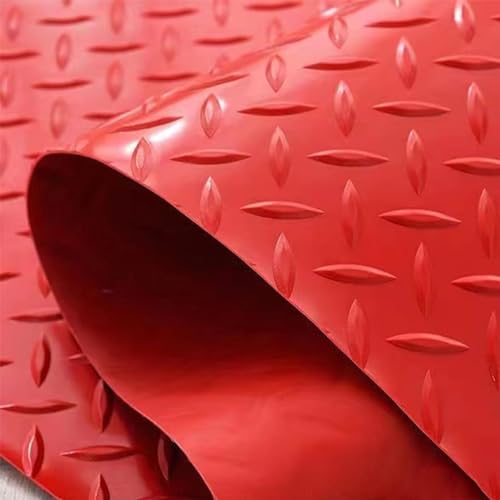 Gummimatte rutschfeste Gummi-Fußmatten in Rollenform, Robuste Bodenbelagsrolle mit Rautenprägung, 1-5 M Gummimatte für Türöffnungen, Keller, Haus, Terrasse, unter Autos(Red,0.6 x 3.8m/2 x 12.5ft) von Innovz