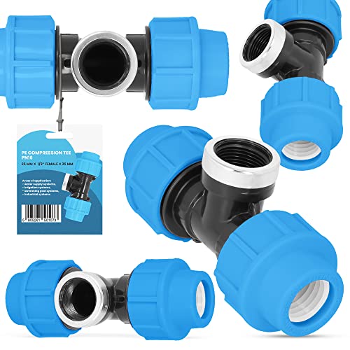 PE-Rohr T-Stück PN16 (25 mm x 1/2'' IG x 25 mm) Fitting Verbinder Wasserrohr Bewässerungssystem Dauerhaftes Verbindungsstück für Wasser Bewässerungssysteme Versorgungsleitung Pipeline Sprinklersystem von Instalguru