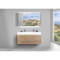 Doppelwaschbecken 120cm Badmöbel Eiche mit LED Spiegelschrank und Unterschrank Beton Anthrazit von Intarbad