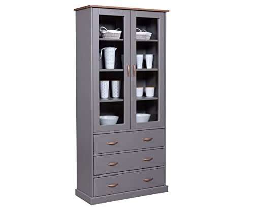 Inter Link – Vitrinenschrank – Buffet-Schrank - Geschirrschrank - Esszimmerschrank - Landhausstil – Massivholz FSC – 2 Türen – 3 Schubladen – Luzerna 10 – Grau Inter Link – Vitrinenschrank – Buffet-Schrank - Geschirrschrank - Esszimmerschrank - Landhausstil – Massivholz FSC – 2 Türen – 3 Schubladen – Luzerna 10 – Grau von Inter Link