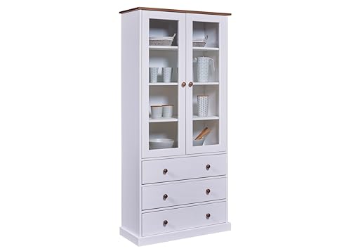 Inter Link – Vitrinenschrank – Buffet-Schrank - Geschirrschrank - Esszimmerschrank - Landhausstil – Massivholz FSC – 2 Türen – 3 Schubladen – Westerland 10 – Weiß Inter Link – Vitrinenschrank – Buffet-Schrank - Geschirrschrank - Esszimmerschrank - Landhausstil – Massivholz FSC – 2 Türen – 3 Schubladen – Westerland 10 – Weiß von Inter Link